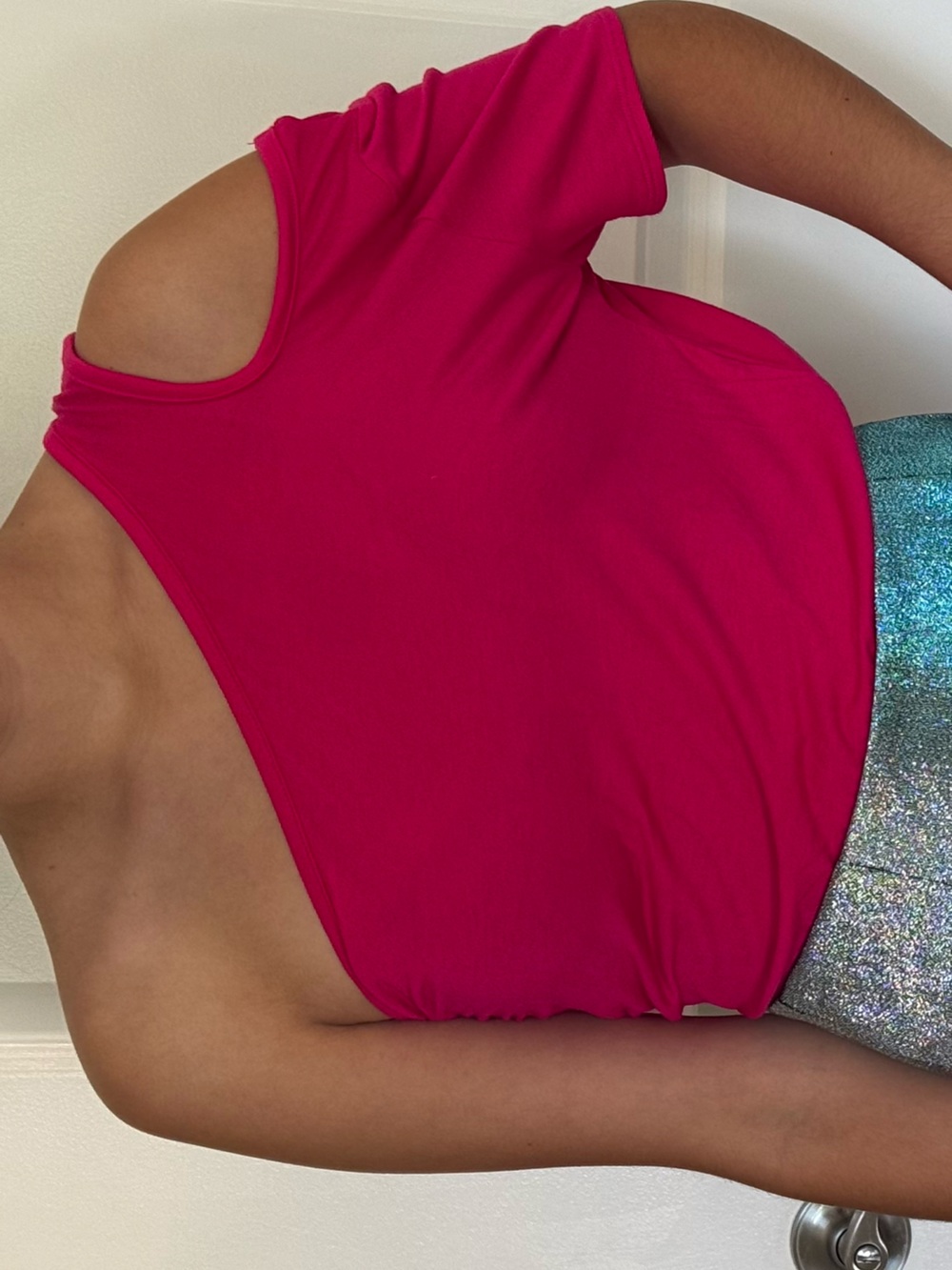 Lucky & Blessed Hot Pink One-Shoulder body suit